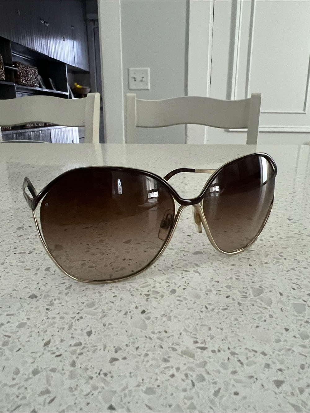 Dolce Gabbana Women’s Oversized Brown Gradient Sunglasses with Gold Accent